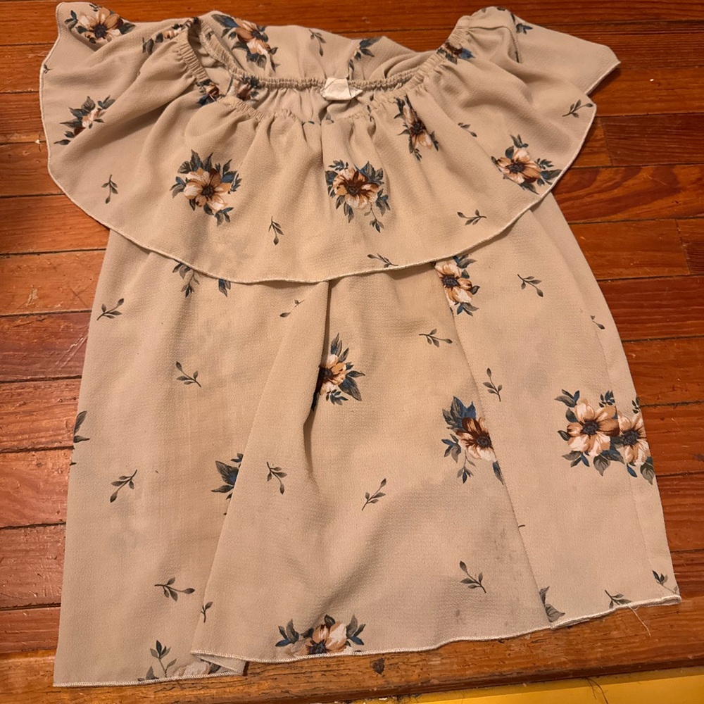 Chic Nation Floral Off-Shoulder Blouse - Beige and Blue